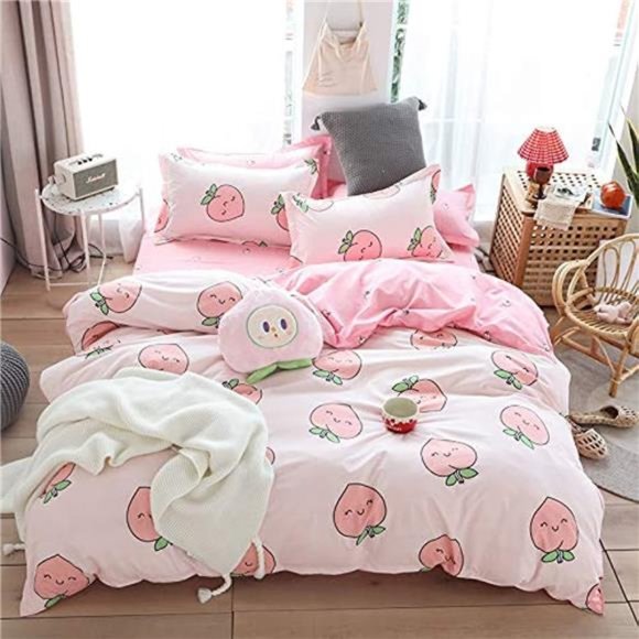 Cartoon Duvet Cover Set Full Pink Peach Bedding Kid Kawaii Girl Lovely Comforter - Picture 1 of 6